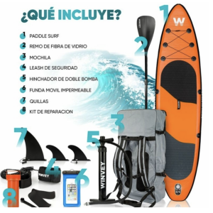 Tabla de Paddle Surf Hinchable con Accesorios Winvey SUP-O Naranja